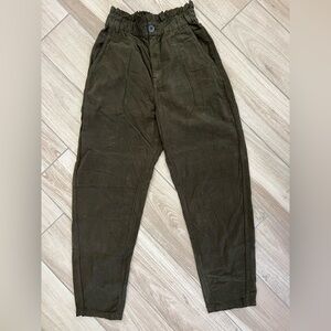 Zara Olive Green Paperbag Waist Tapered Pants NWT Size 2